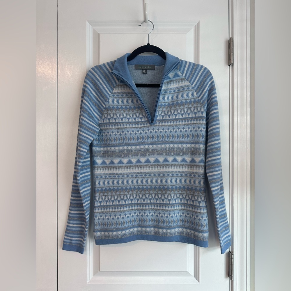 Title Nine Women’s Super Power 1/4 Zip Sweater Wool Blend Size XS  Niagara Blue